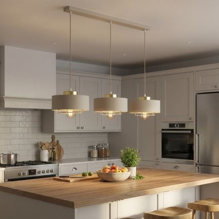 Brilagi - Lustre suspenso por cabo SPRING 3xE27/60W/230V bege/dourado