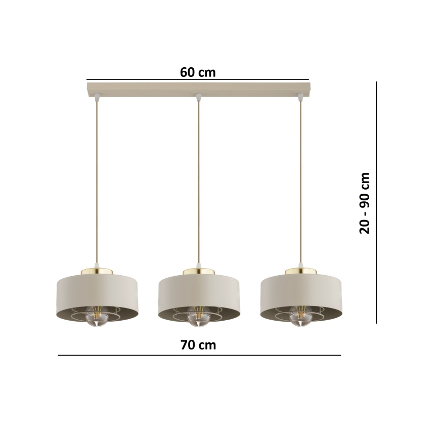 Brilagi - Lustre suspenso por cabo SPRING 3xE27/60W/230V bege/dourado