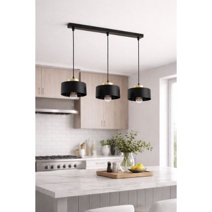 Brilagi - Lustre suspenso por cabo SPRING 3xE27/60W/230V preto/dourado