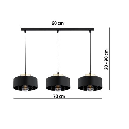 Brilagi - Lustre suspenso por cabo SPRING 3xE27/60W/230V preto/dourado