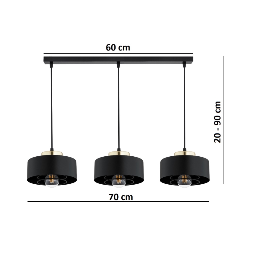 Brilagi - Lustre suspenso por cabo SPRING 3xE27/60W/230V preto/dourado