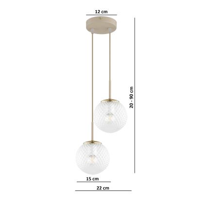 Brilagi - Lustre suspenso por cabo STELLA 2xE27/60W/230V bege/dourado