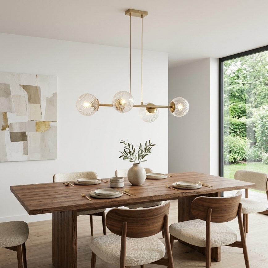 Brilagi - Lustre suspenso por cabo STELLA 4xE27/60W/230V bege/dourado