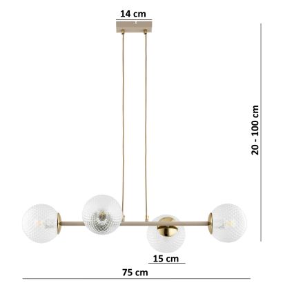 Brilagi - Lustre suspenso por cabo STELLA 4xE27/60W/230V bege/dourado