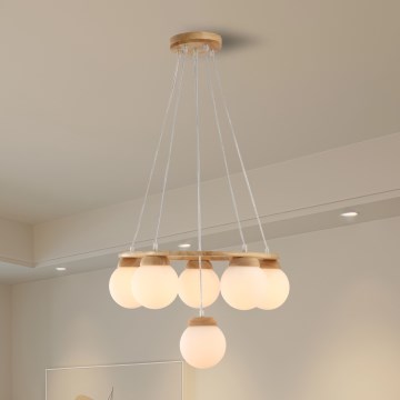 Brilagi - Lustre suspenso por cabo VISBY WOOD, 6xE27/60W/230V, Ø 58 cm, madeira