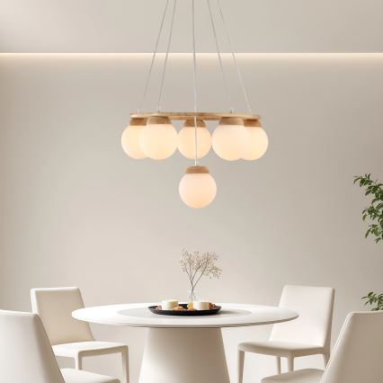 Brilagi - Lustre suspenso por cabo VISBY WOOD, 6xE27/60W/230V, Ø 58 cm, madeira