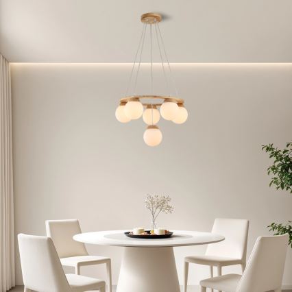Brilagi - Lustre suspenso por cabo VISBY WOOD, 6xE27/60W/230V, Ø 58 cm, madeira