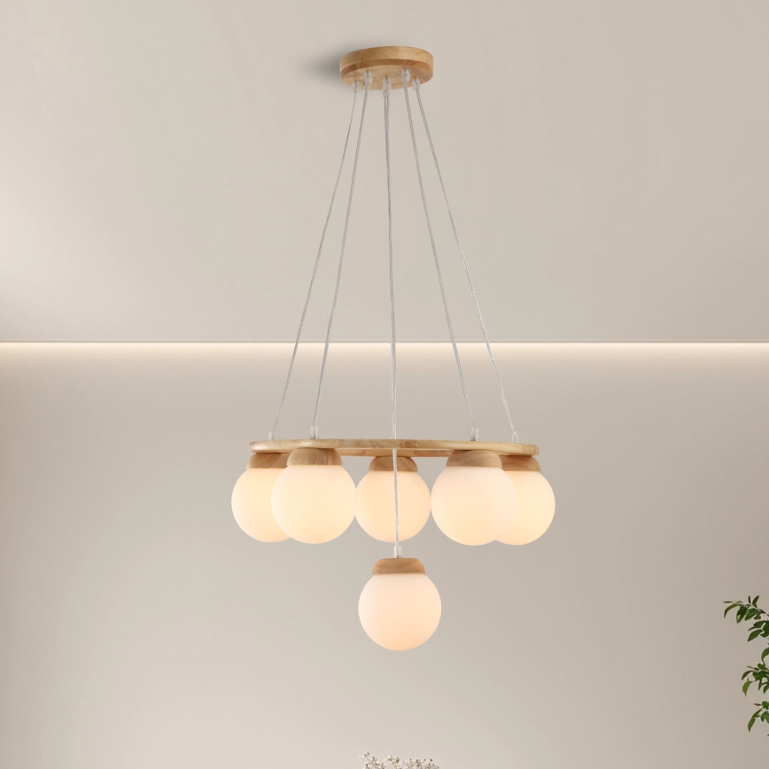 Brilagi - Lustre suspenso por cabo VISBY WOOD, 6xE27/60W/230V, Ø 58 cm, madeira