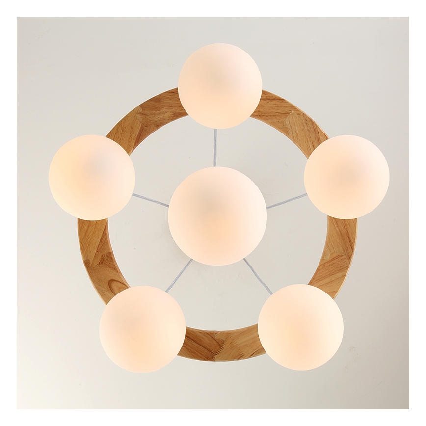 Brilagi - Lustre suspenso por cabo VISBY WOOD, 6xE27/60W/230V, Ø 58 cm, madeira