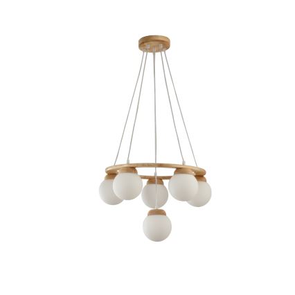 Brilagi - Lustre suspenso por cabo VISBY WOOD, 6xE27/60W/230V, Ø 58 cm, madeira