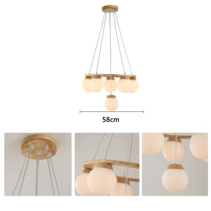 Brilagi - Lustre suspenso por cabo VISBY WOOD, 6xE27/60W/230V, Ø 58 cm, madeira