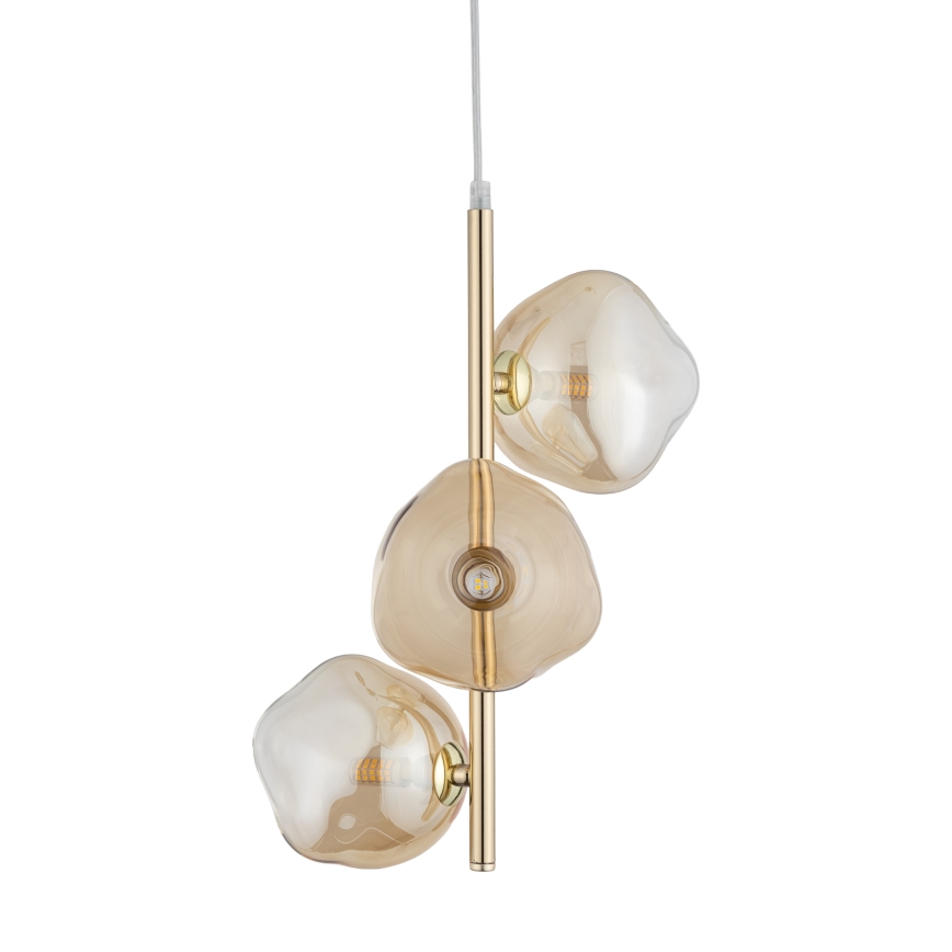 Brilagi - Lustre suspenso por cabo VULCANO 3xG9/8W/230V dourado/bege fumê
