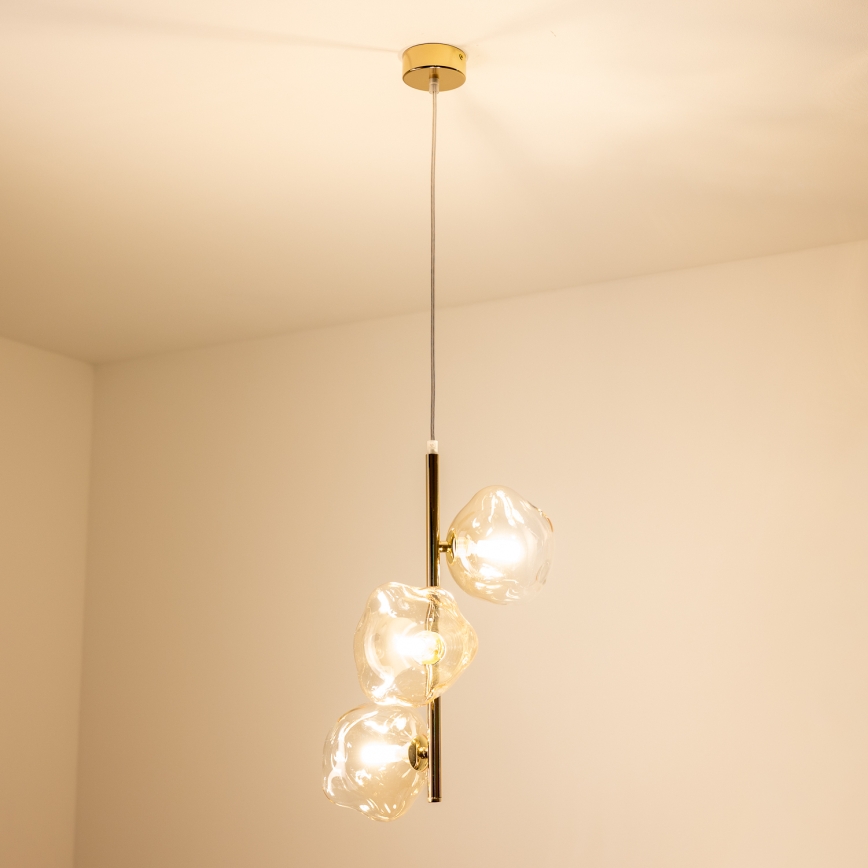 BRILAGI - Lustre suspenso por cabo VULCANO 3xG9/8W/230V dourado/bege fumê