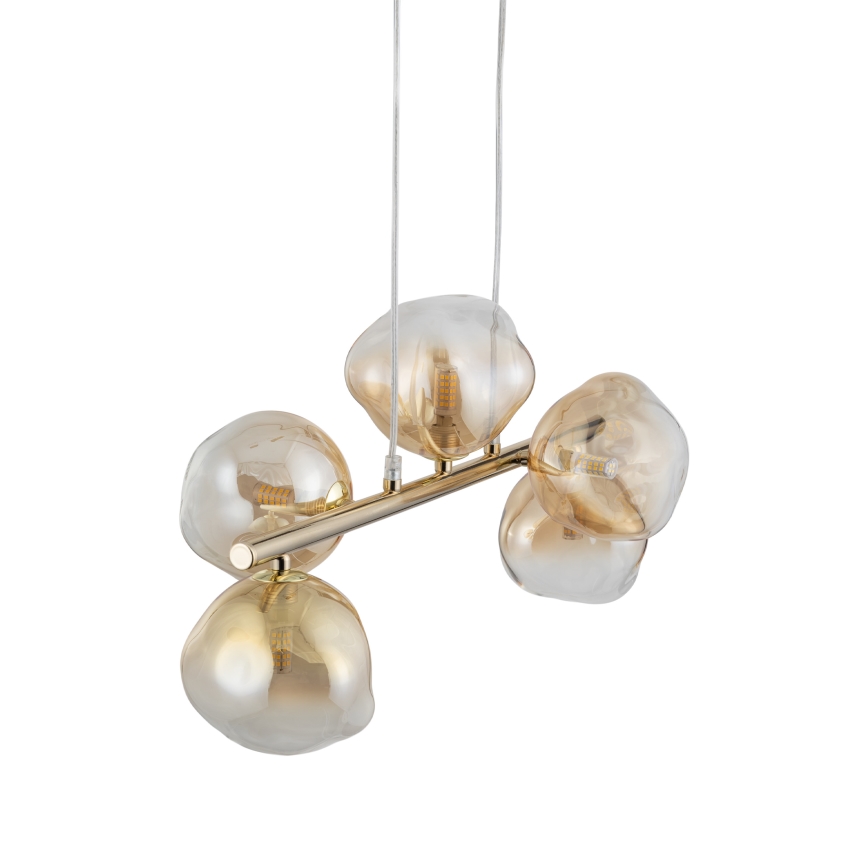 Brilagi - Lustre suspenso por cabo VULCANO 5xG9/8W/230V dourado/bege fumê