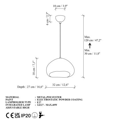 Brilagi - Lustre suspenso por cabo WABI SABI 1xE27/40W/230V diâmetro 32 cm branco