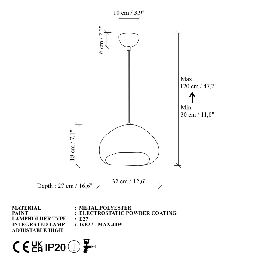 Brilagi - Lustre suspenso por cabo WABI SABI 1xE27/40W/230V diâmetro 32 cm branco