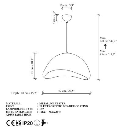 Brilagi - Lustre suspenso por cabo WABI SABI 1xE27/40W/230V diâmetro 52 cm branco