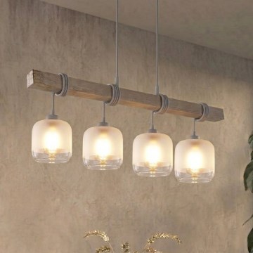 BRILAGI - Lustre suspenso por cabo WOOD GLASS 4xE27/60W/230V pinho/cinzento/branco