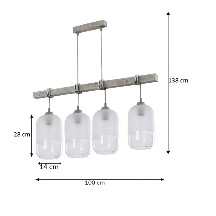 BRILAGI - Lustre suspenso por cabo WOOD GLASS 4xE27/60W/230V pinho/cinzento/branco