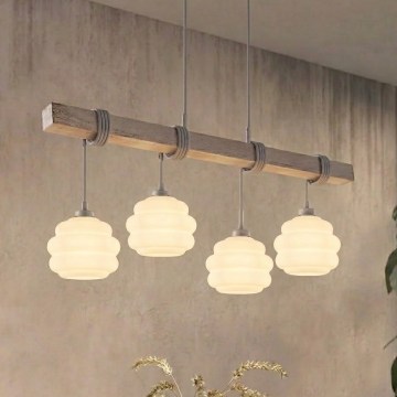 BRILAGI - Lustre suspenso por cabo WOOD GLASS 4xE27/60W/230V pinho/cinzento/branco