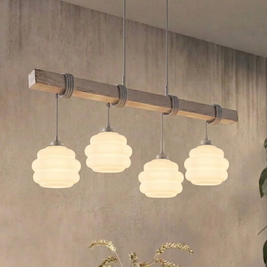 BRILAGI - Lustre suspenso por cabo WOOD GLASS 4xE27/60W/230V pinho/cinzento/branco