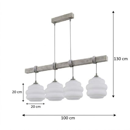BRILAGI - Lustre suspenso por cabo WOOD GLASS 4xE27/60W/230V pinho/cinzento/branco