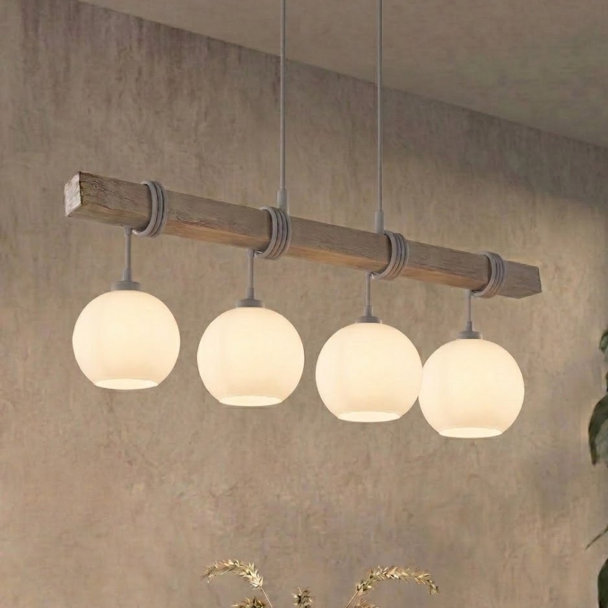 BRILAGI - Lustre suspenso por cabo WOOD GLASS 4xE27/60W/230V pinho/cinzento/branco