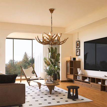 Brilagi - Lustre suspenso por corrente DEER 6xE14/10W/230V Ø 70 cm, com galhadas