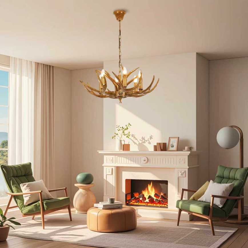 Brilagi - Lustre suspenso por corrente DEER 6xE14/10W/230V Ø 70 cm, com galhadas