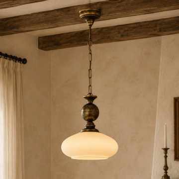 Brilagi - Lustre suspenso por corrente MOLLERO 1xE27/15W/230V Ø 24 cm bronze/patina