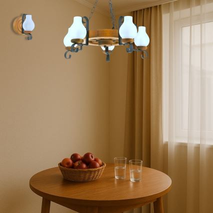 Brilagi - Lustre suspenso por corrente ROATA 5xE14/40W/230V, diâmetro 50 cm, faia