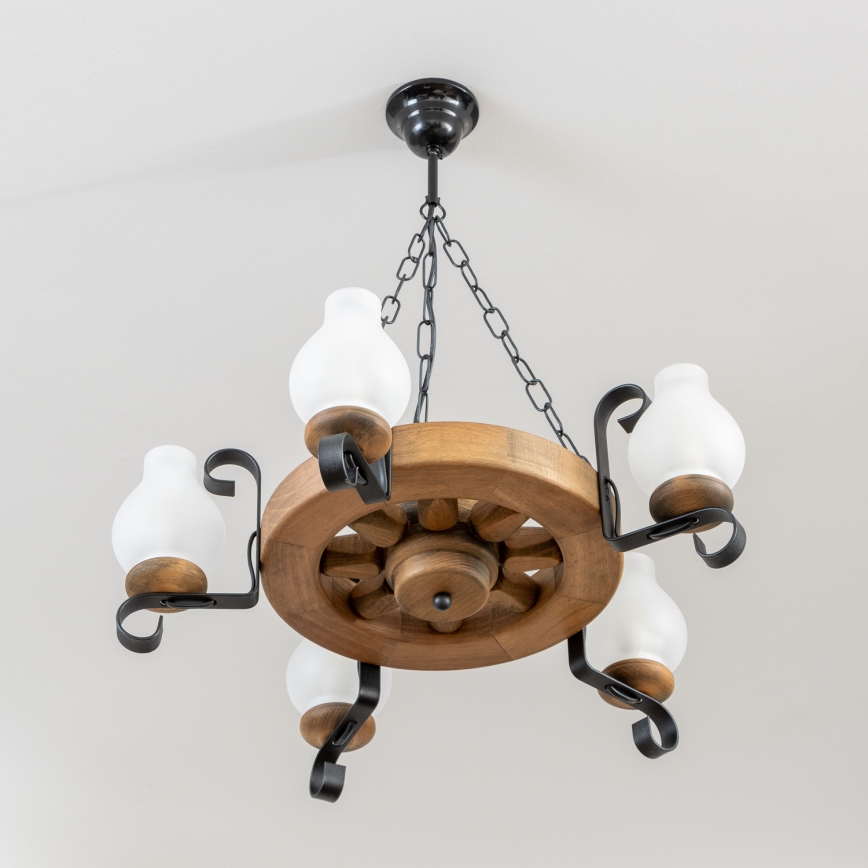 Brilagi - Lustre suspenso por corrente ROATA 5xE14/40W/230V, diâmetro 50 cm, faia