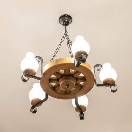 Brilagi - Lustre suspenso por corrente ROATA 5xE14/40W/230V, diâmetro 50 cm, faia