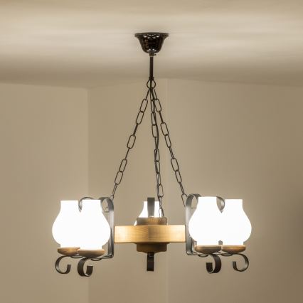 Brilagi - Lustre suspenso por corrente ROATA 5xE14/40W/230V, diâmetro 50 cm, faia