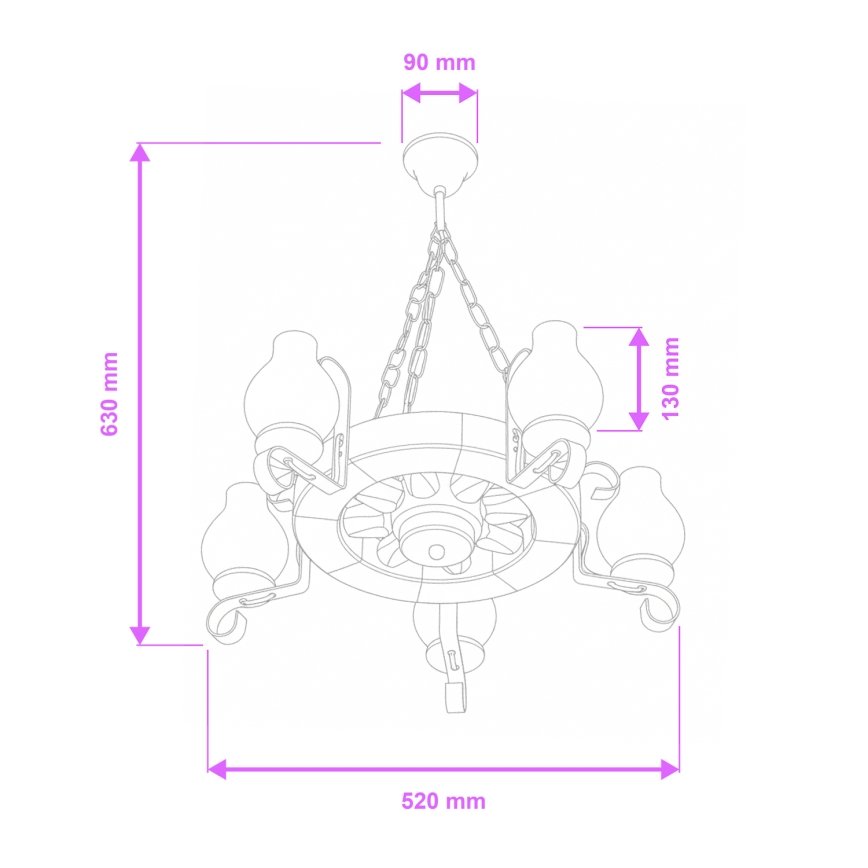 Brilagi - Lustre suspenso por corrente ROATA 5xE14/40W/230V, diâmetro 50 cm, faia