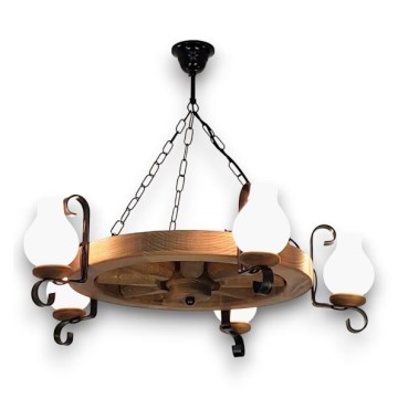 Brilagi - Lustre suspenso por corrente ROATA 5xE14/40W/230V diâmetro 70 cm faia