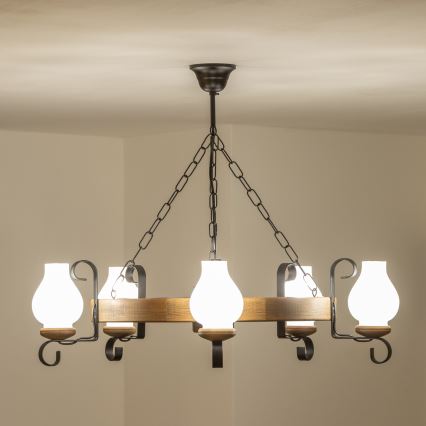 Brilagi - Lustre suspenso por corrente ROATA 5xE14/40W/230V diâmetro 70 cm faia