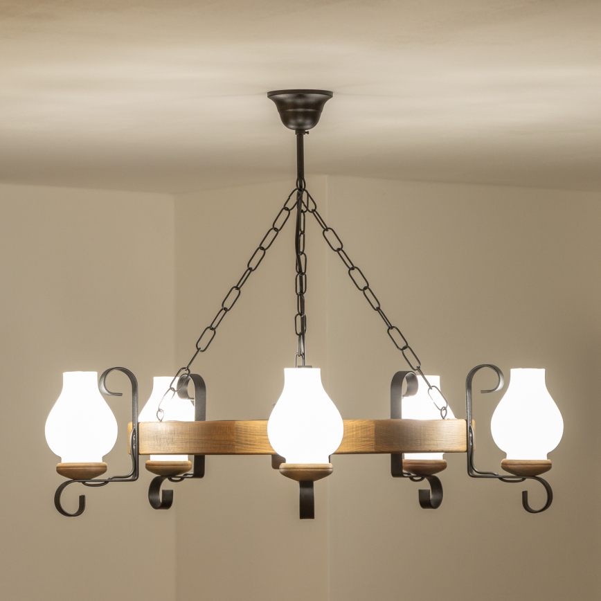 Brilagi - Lustre suspenso por corrente ROATA 5xE14/40W/230V diâmetro 70 cm faia