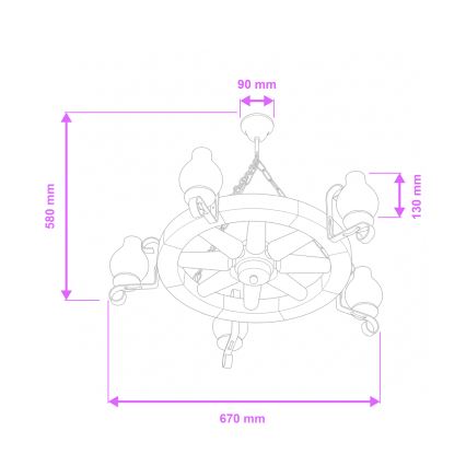 Brilagi - Lustre suspenso por corrente ROATA 5xE14/40W/230V diâmetro 70 cm faia