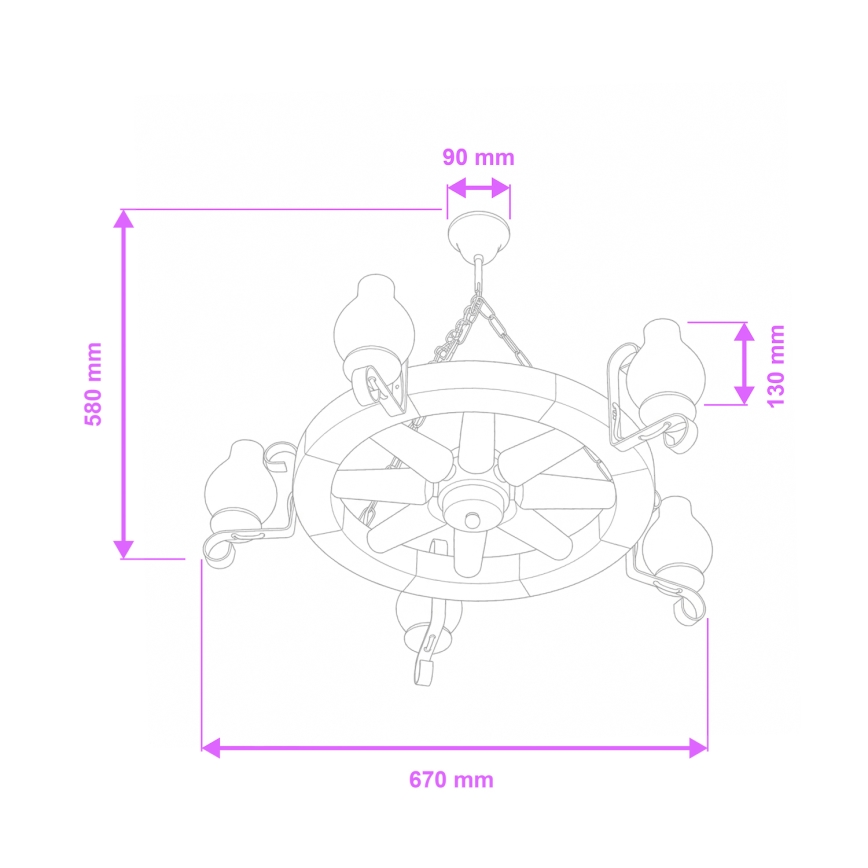 Brilagi - Lustre suspenso por corrente ROATA 5xE14/40W/230V diâmetro 70 cm faia