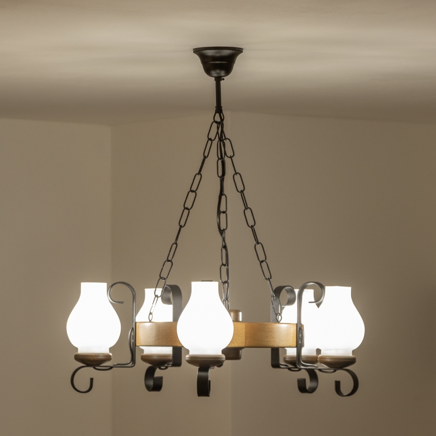 Brilagi - Lustre suspenso por corrente ROATA 5xE14/40W/230V, Ø 50 cm, faia/nogueira