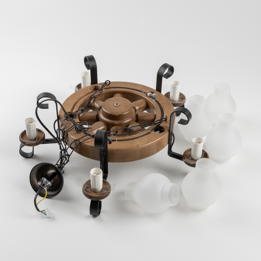 Brilagi - Lustre suspenso por corrente ROATA 5xE14/40W/230V, Ø 50 cm, faia/nogueira