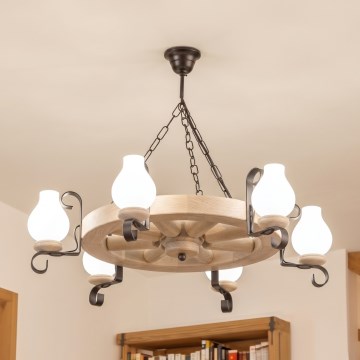 Brilagi - Lustre suspenso por corrente ROATA 6xE14/40W/230V carvalho