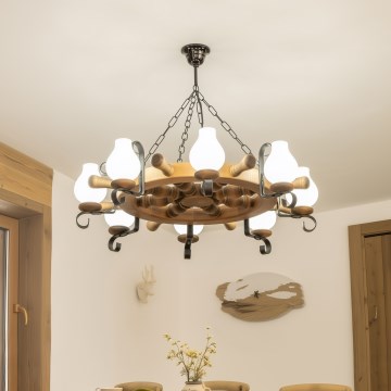 Brilagi - Lustre suspenso por corrente TIMONA 8xE14/40W/230V Ø 70 cm faia