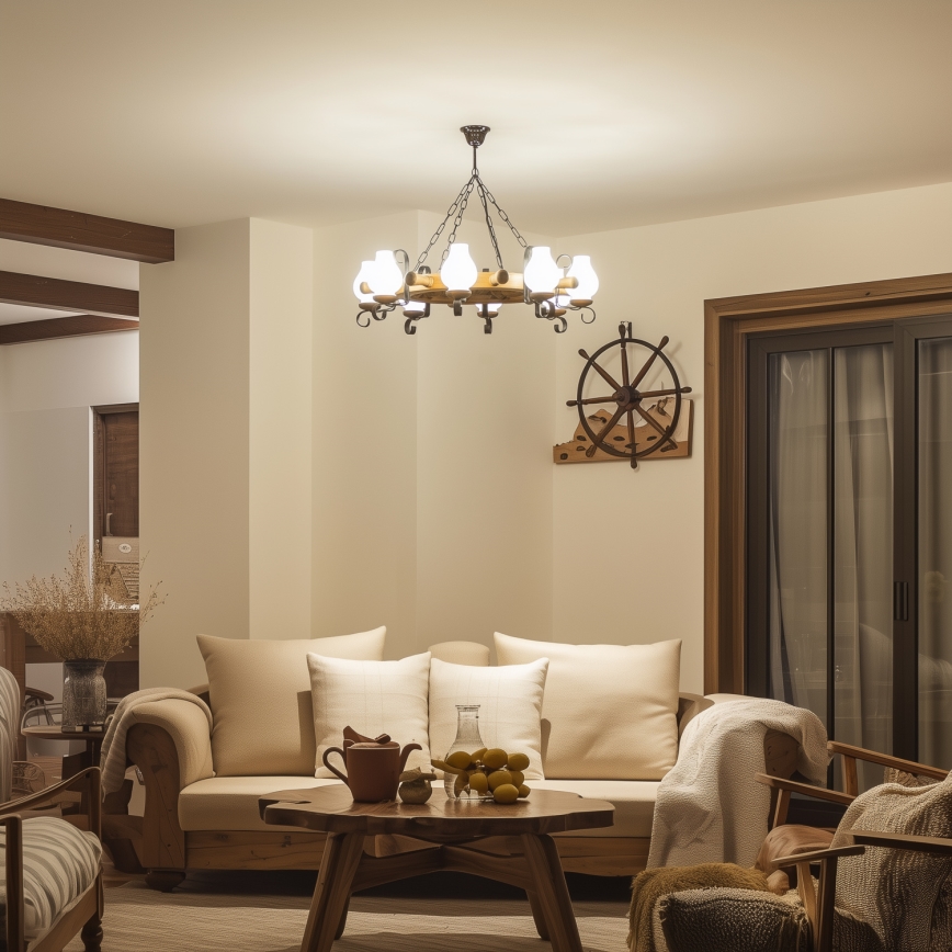 Brilagi - Lustre suspenso por corrente TIMONA 8xE14/40W/230V Ø 70 cm faia