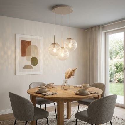 Brilagi - Lustre suspenso STELLA 3xE27/60W/230V bege/dourado
