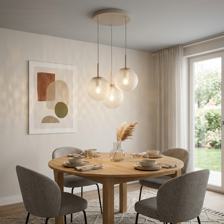 Brilagi - Lustre suspenso STELLA 3xE27/60W/230V bege/dourado