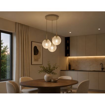 Brilagi - Lustre suspenso STELLA 3xE27/60W/230V bege/dourado