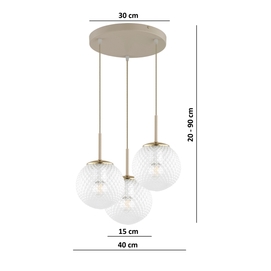 Brilagi - Lustre suspenso STELLA 3xE27/60W/230V bege/dourado