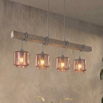 BRILAGI - Lustre suspenso WOOD GLASS 4xE27/60W/230V pinho/cinzento/bege fumê